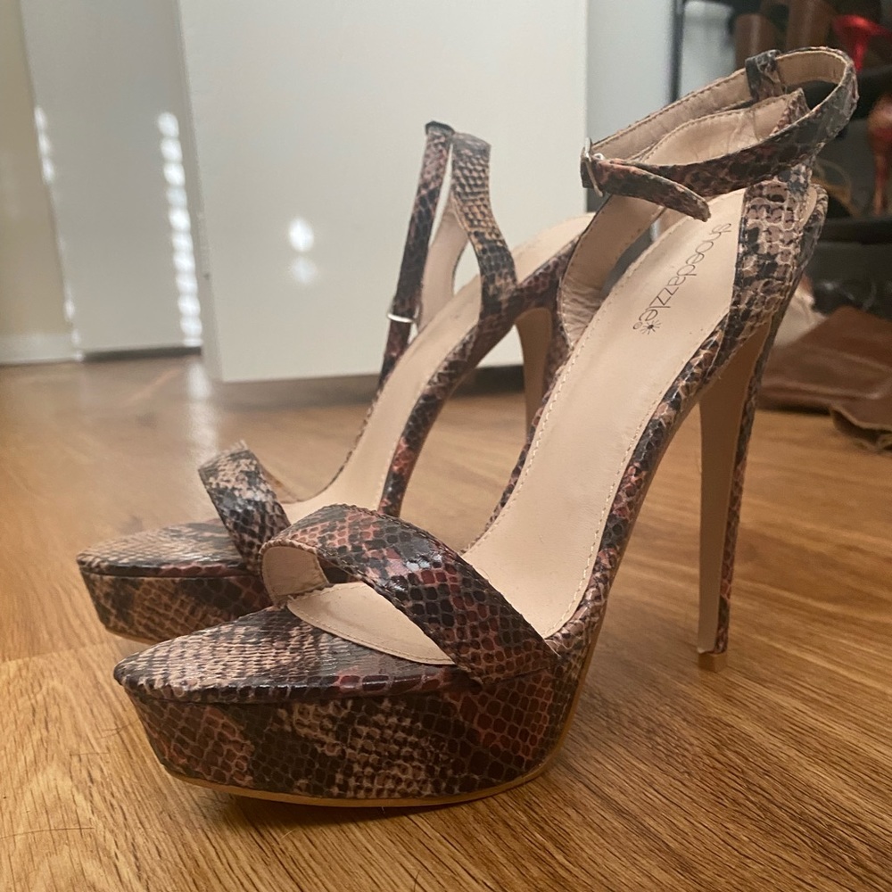 Snakeskin strappy heels